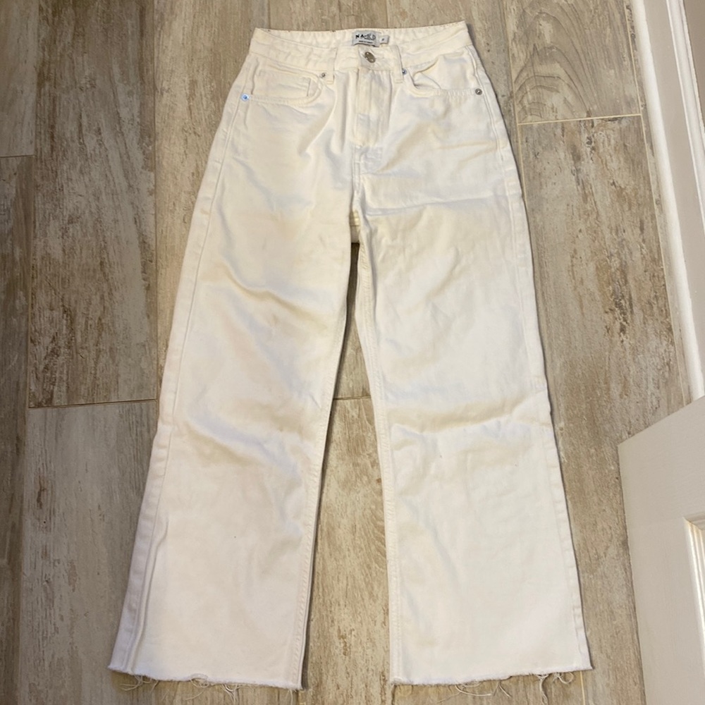 NA-KD White Wide Leg Ankle Crop Jeans